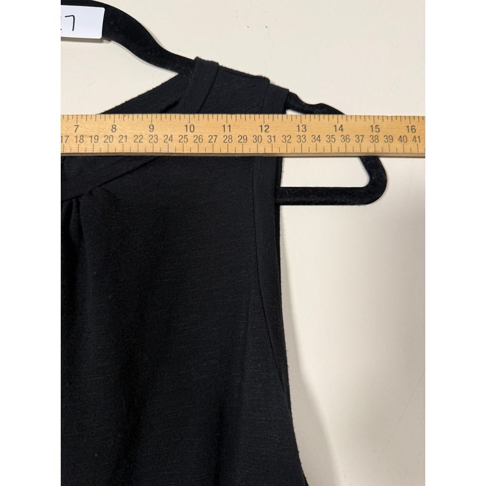 Womens Black Tiered Babydoll Tank Top Sleeveless Keyhole Back Slub Knit - Picture 14 of 14